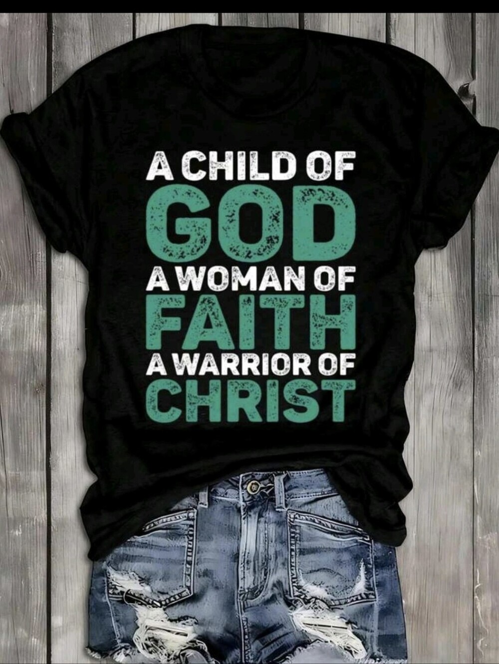 Christian Graphic Tee - Black with Teal & White Faith Text
